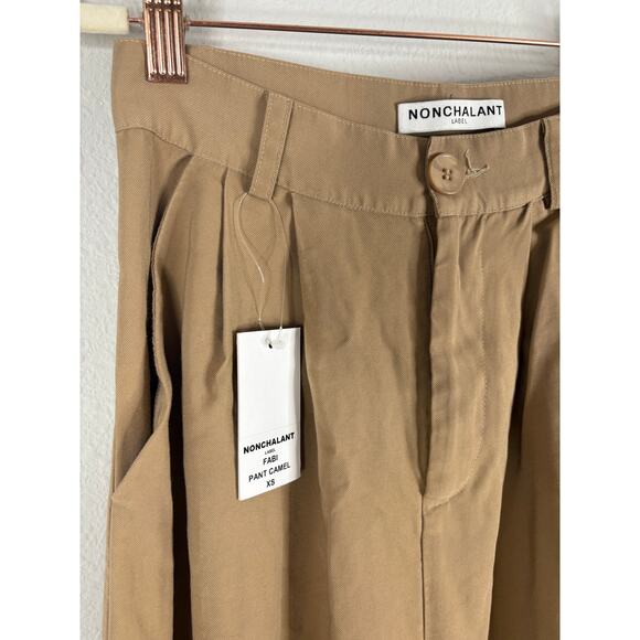NONchalant Label Fabi Wide Leg Pants Trouser High Rise Pleated Front Camel Sz XS - Picture 7 of 11